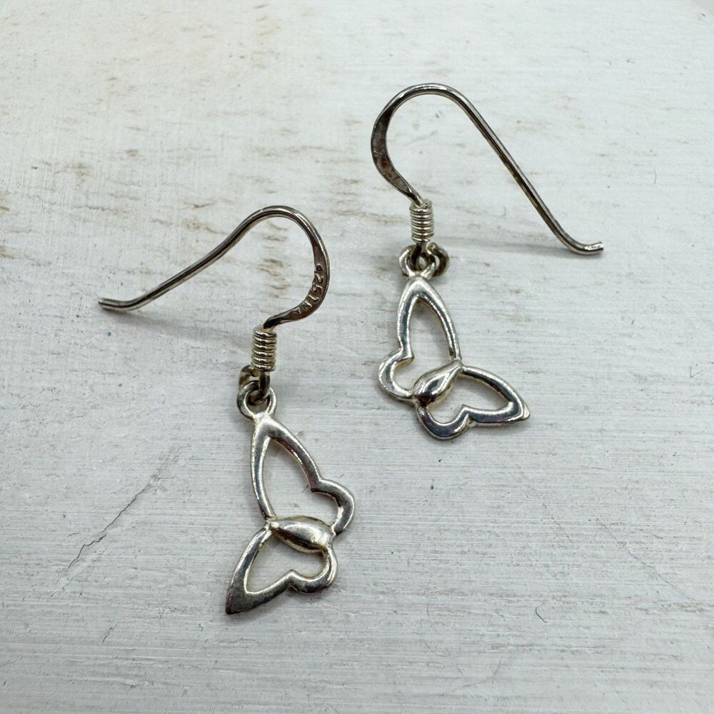 Sterling Silver 925 Dainty Butterfly Drop Dangle Earrings whimsical Fairycore